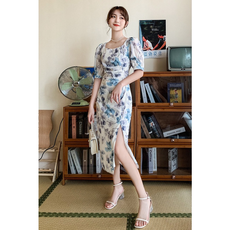 【Rozen】Korean  Retro Orphrey Floral Dress/Vintage Dress R071