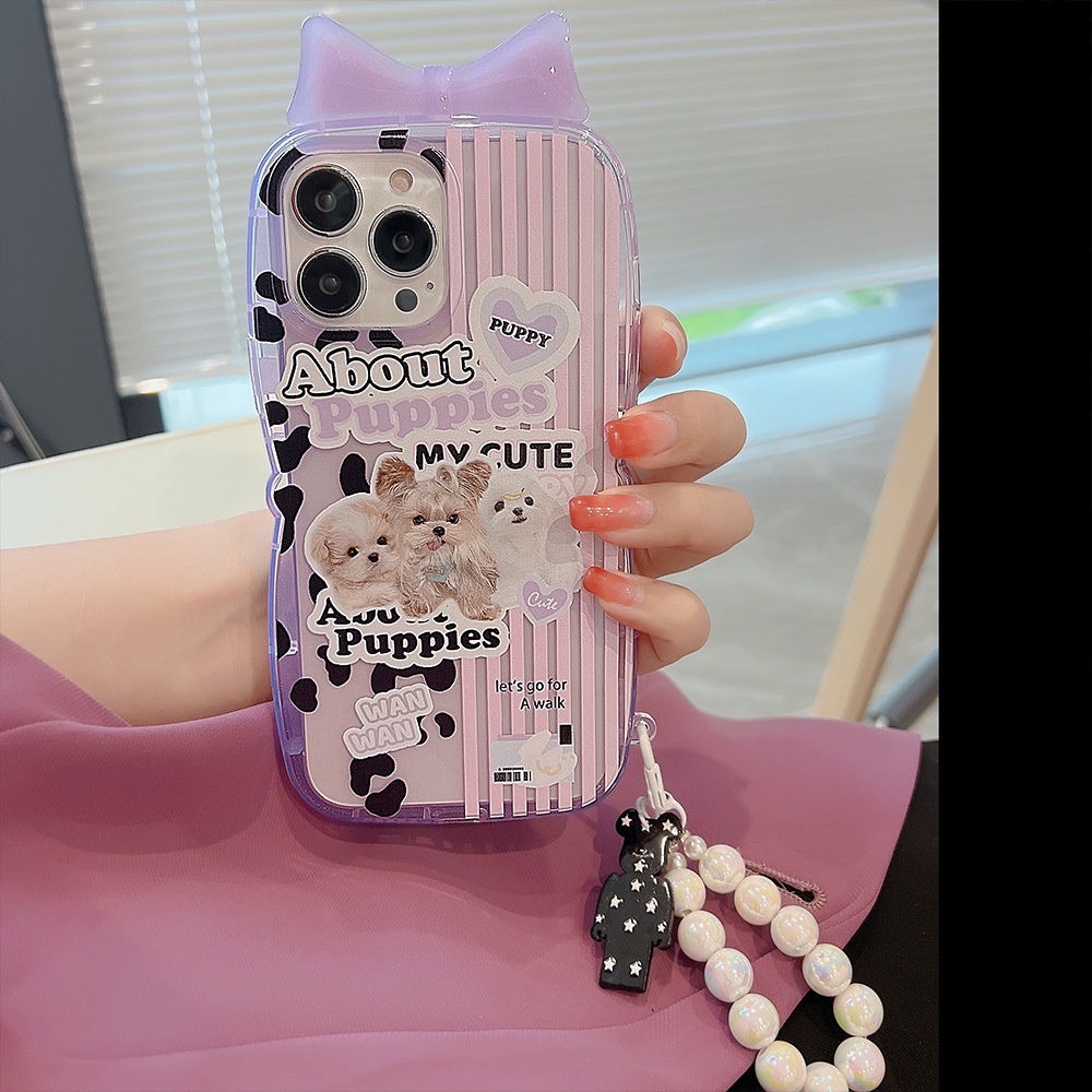 Y2k Soft Case Motif Anak Anjing 3D Warna Ungu Muda Untuk Iphone 11 12 13 14 PLUS PRO MAX