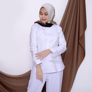 HaymeeStore Kemeja Putih Rempel Polos Wanita Baju Kantor 