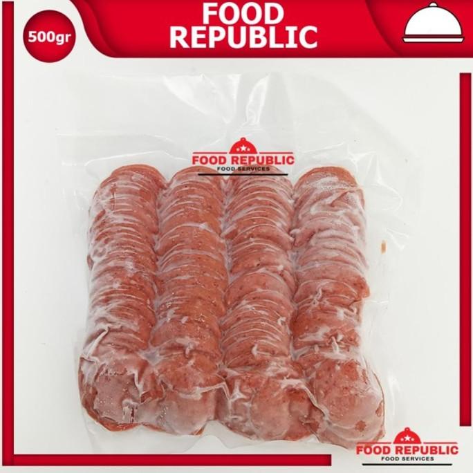 

MAKANAN BEKU / PEPPERONI BEEF / DAGING SAPI PEPERONI 500 GR HALAL TOPPING PIZZA NON COD