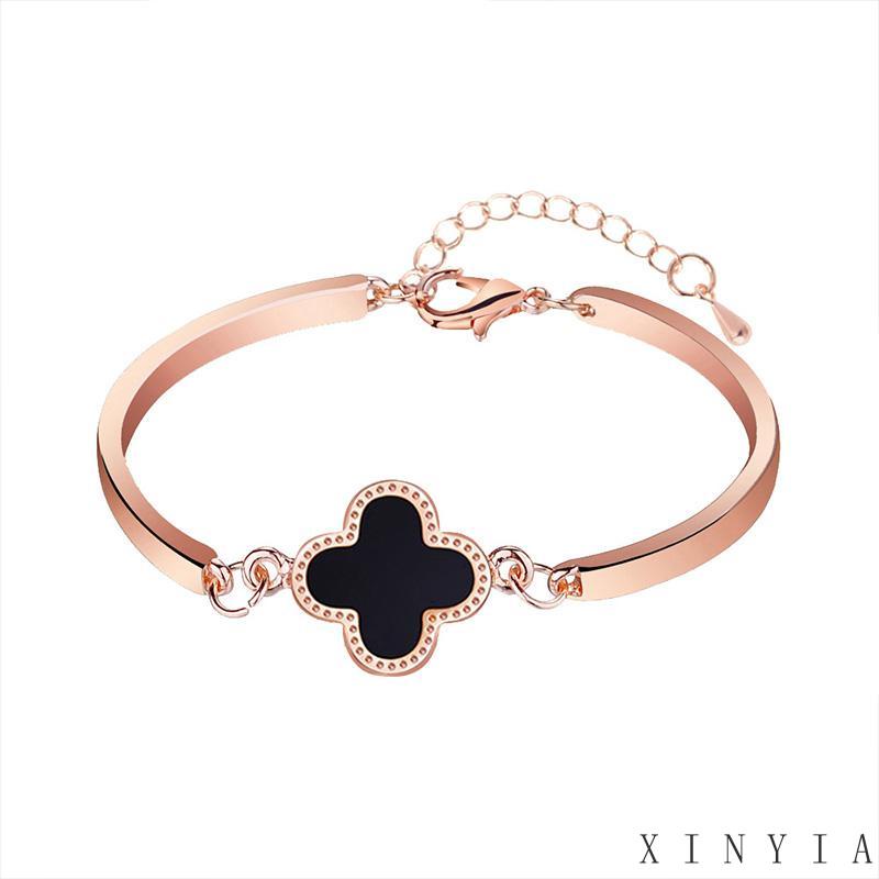 Xia.id Gelang Tangan Wanita Desain Daun Clover Simple