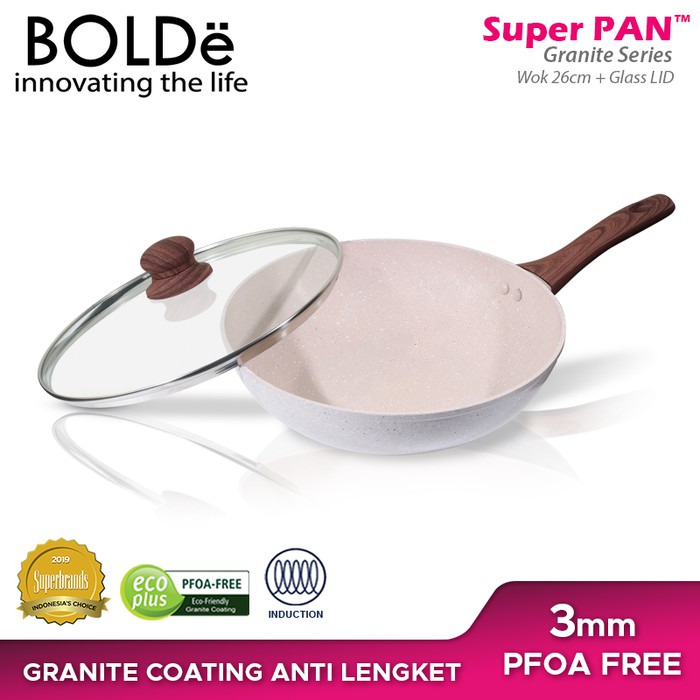 Super Pan Wok 26 cm granite series + Lid glass Beige BOLDe