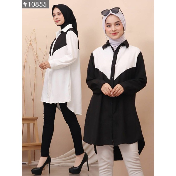 Black White Tunik, TUNIK WANITA MUSLIM CANTIK FIT TO XXL BAHAN SHAKILA IMPORT LD 110 TERMURAH OOTD