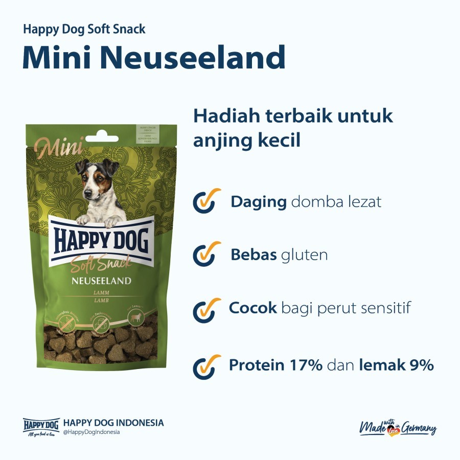 Happy Dog Soft Snack Mini Neuseeland 100 gr Cemilan Anjing Kecil 100gr