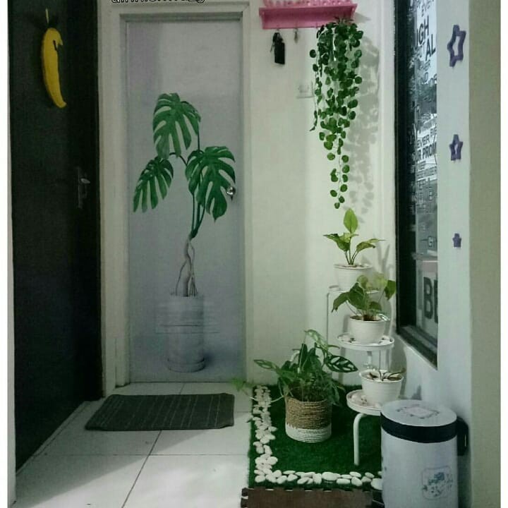  STIKER PINTU KAMAR MANDI  MOTIF BUNGA MONSTERA Shopee 