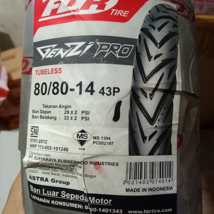 Ds201Sd Ban Luar Fdr Genzi Pro 80/80/14 Tubeless Fs5011F