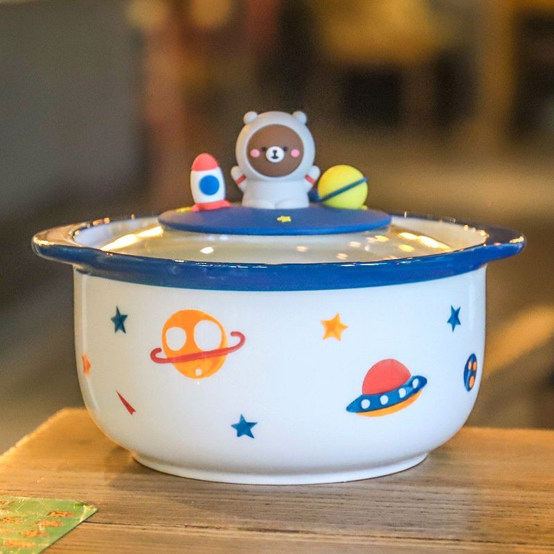 Panci Keramik Korea Motif Luar Angkasa | Panci Keramik Ramen Mie Instan | Panci Keramik Tutup Kaca