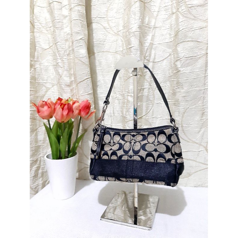 COACH Signature Stripe black Jacquard Mini Baguette Shoulder bag