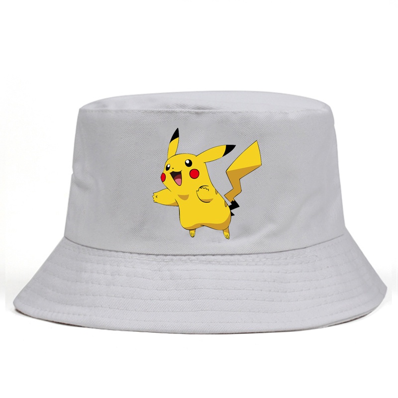 Mode Baru Kuning Pikachu Lucu Cetak Topi Bucket Unisex Outdoor Panama Fedora Hat Fisherman Hat Outdoor Hip Hop Hat