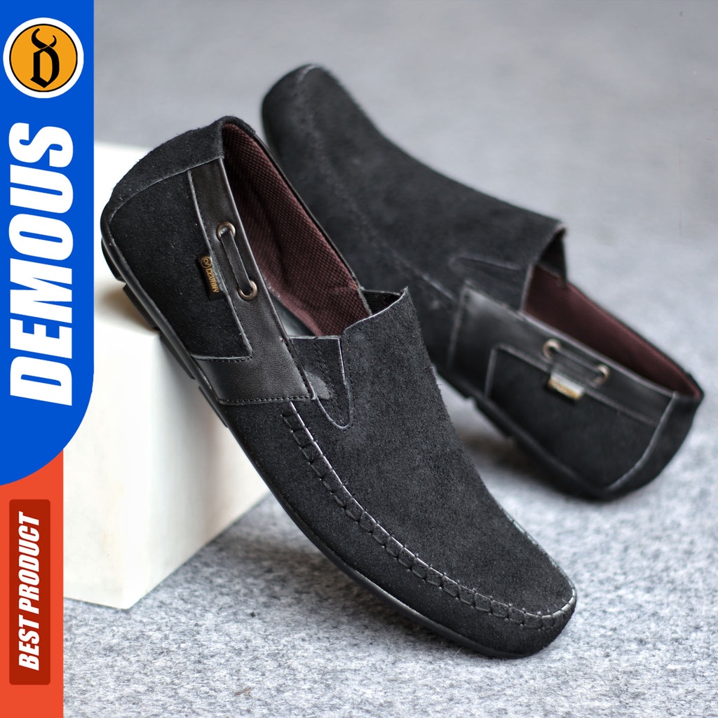 Sepatu Slip On Pria Sepatu Casual Pria Kulit Suede Kerja Kantor Kuliah Kondangan Sepatu Slop Pria Sepatu Hitam Pria DEMOUS ASTA