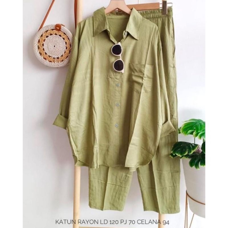 SETELAN RAYON POLOS / BAJU STELAN KEKINIAN JUMBO LD 120 / OOTD WANITA SET