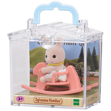 SYLVANIAN FAMILIES ORIGINAL BABY CARRY CASE MILK RABBIT ROCKING HORSE
