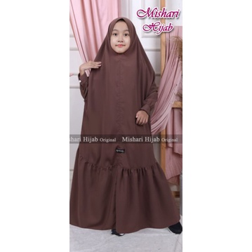 Mishari Long Khimar Anak Overhead Jilbab Instan Anak Lengan Kerudung Jumbo Floor Hijab GRATIS Cadar Bandana