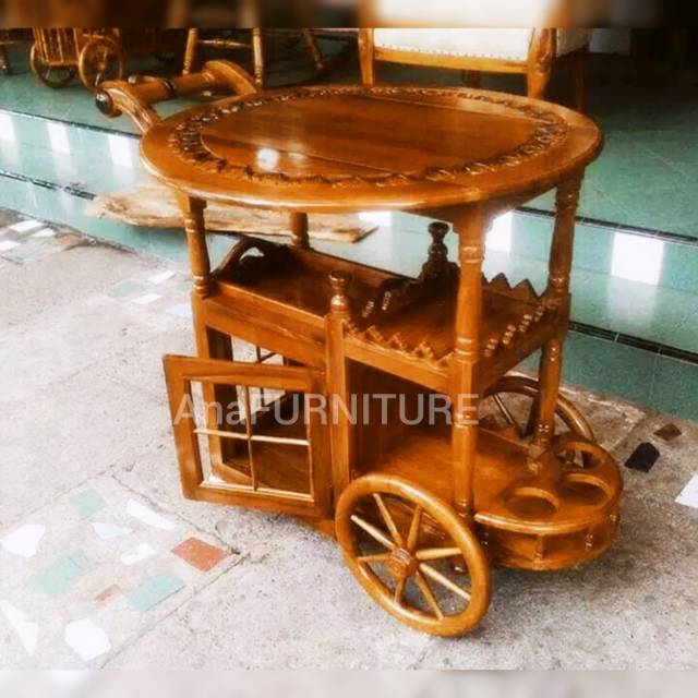 Troli Jati Jepara Meja Kopi Meja Teh Kereta Dorong Rak.Minuman