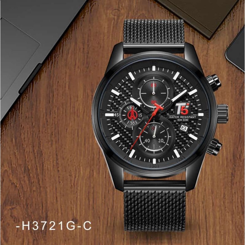 T5 H 3721G Original Jam Tangan T5 Original Chronograph Rantai Pasir Tanggal Aktif Free Box Paper Bag