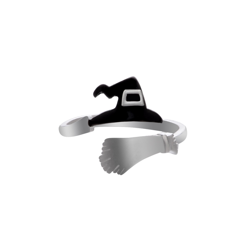 Eropa dan Amerika gaya cincin Halloween topi penyihir sapu mop labu lampu simple hollow cincin