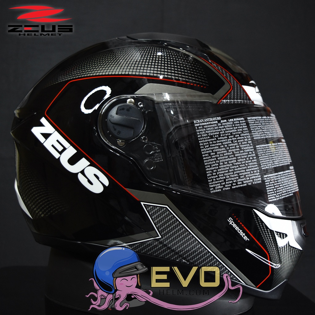 HELM ZEUS FULL FACE BLACK AL6 WHITE RED - FREE SMOKE VISOR ZEUS ORIGINAL ( ONGKIR 2KG )