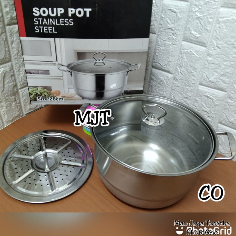 Panci Steamer / Kukusan  28cm + tutup kaca Calypso