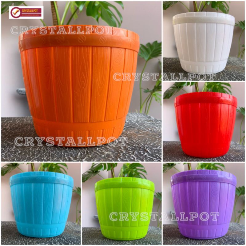 Pot bunga tanaman motif gentong kayu warna warni 22cm - lovenia 27