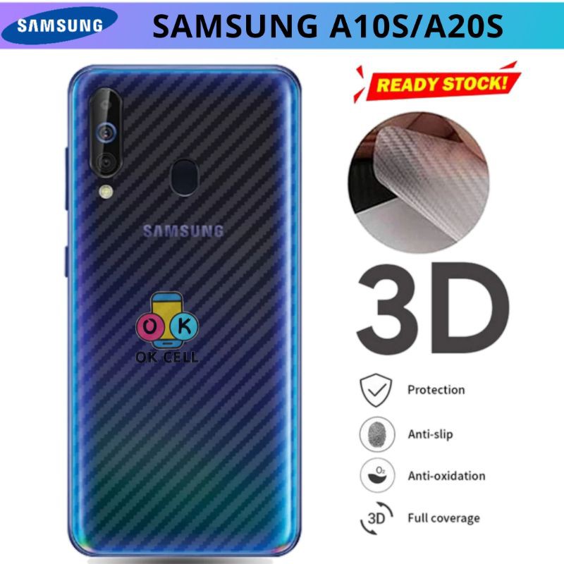 Skin Carbon 3D Samsung A10s . A20s Sticker Garskin Karbon Anti Gores Belakang Back Cover Premium