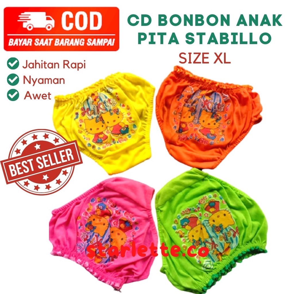 CD | Celana Dalam Anak Cewek 3-4 Tahun SIZE L Murah CD lokal CD Bonbon Renda Pita Stabilo