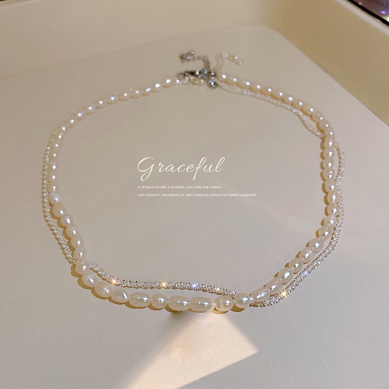 Korean Fashion Multilayer Necklace Pearl Necklaces for Women Diamond Jewelry Accessories