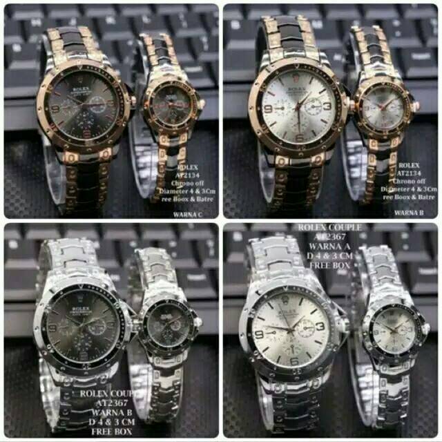 Terima Cod)Jam Tangan Couple Rolex Fashion Strap Rantai)1pasang aku