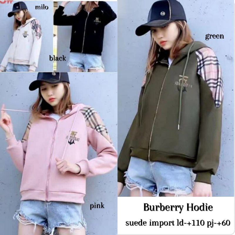 jaket hodie suede import motif burberry/outer import/hodie suede import