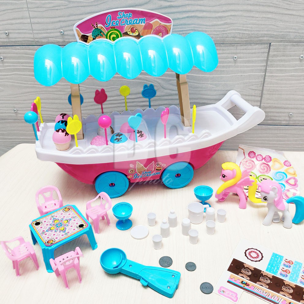 Mainan Anak Ice Cream Shop Set Little Pony BESAR | Ice Cream &amp; Candy Cart | Gerobak Es Krim &amp; Permen