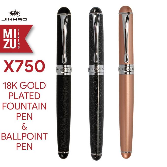 JINHAO X750 Roller Ballpoint & Fountain Pen 18K Gold-Plated Stainless