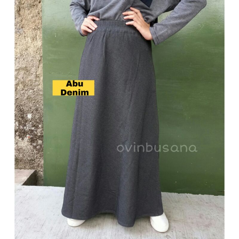 ROK DENIM KAOS POLOS / BASIC SKIRT - BAHAN PREMIUM, PANJANG, LEBAR, STRETCH / MELAR-3