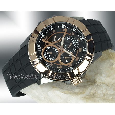 Seiko Lord SRL072P1 Quartz Chrono Rose Gold Bezel | Jam Pria SRL072