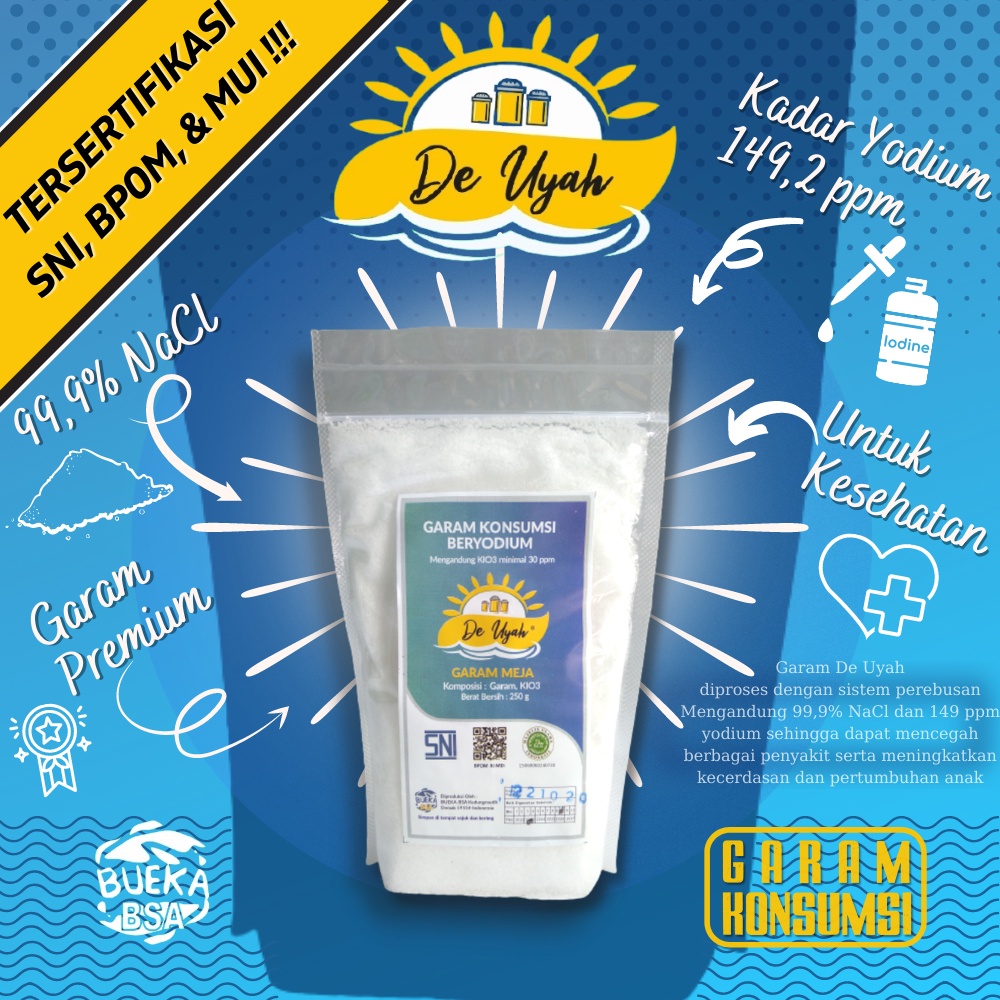 

GARAM PREMIUM 250 GRAM 99,9% NACL BERIODIUM / GARAM FARMASI / GARAM BUMBU PERLENGKAPAN DAPUR MASAK YODIUM BERYODIUM IODIUM BERIODIUM HIMALAYA SEA SALT INDUSTRI SPA PREMIUM ORIGINAL DE UYAH