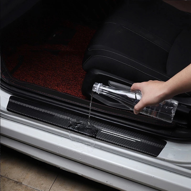4pcs Kusen Pintu Mobil anti Gores Stiker Dekoratif door sill plate carbon fiber sticker anti step sticker
