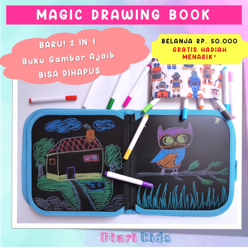 

Buku Gambar Portable Ajaib Bisa Dihapus Papan Hitam / Reusable Magic Drawing Book