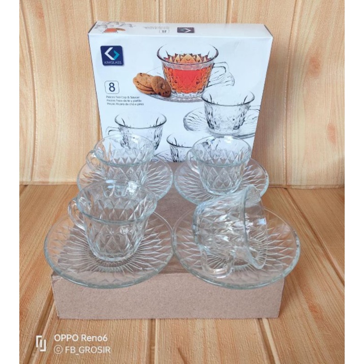 Gelas Kaca Beling Dan Tatakan 1 Set Isi 8 Pcs Gelas Set Teh Kopi Murah Meriah Kimglass Gelas