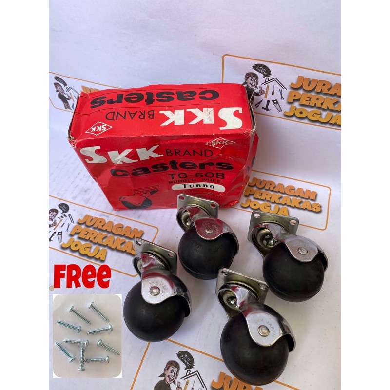 Roda Karet Bulat 2" SKK / Roda Meja Kursi SKK / Roda Etalase SKK + Free Sekrup