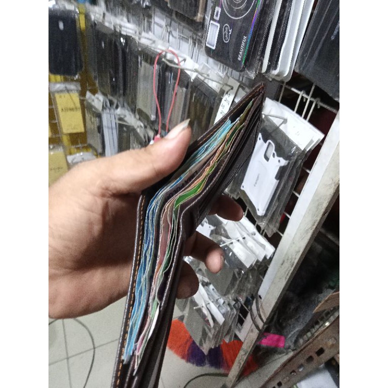 {COD} Dompet Kulit Pria Asli  Cokelat Model Kecil Mini Slim Wallet 100% Kulit Asli Garut