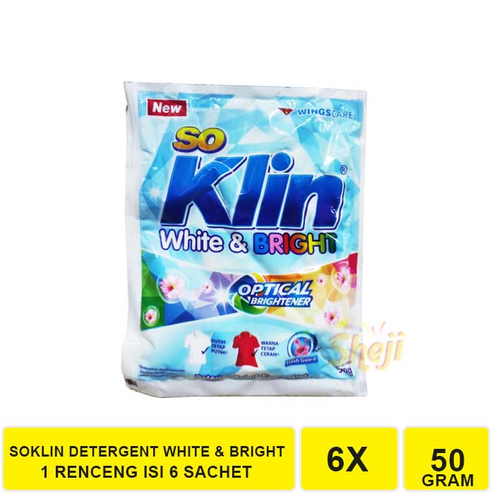 VS. SOKLIN DETERGENT WHITE &amp; BRIGHT 50 GRAM ISI 6 SACHET