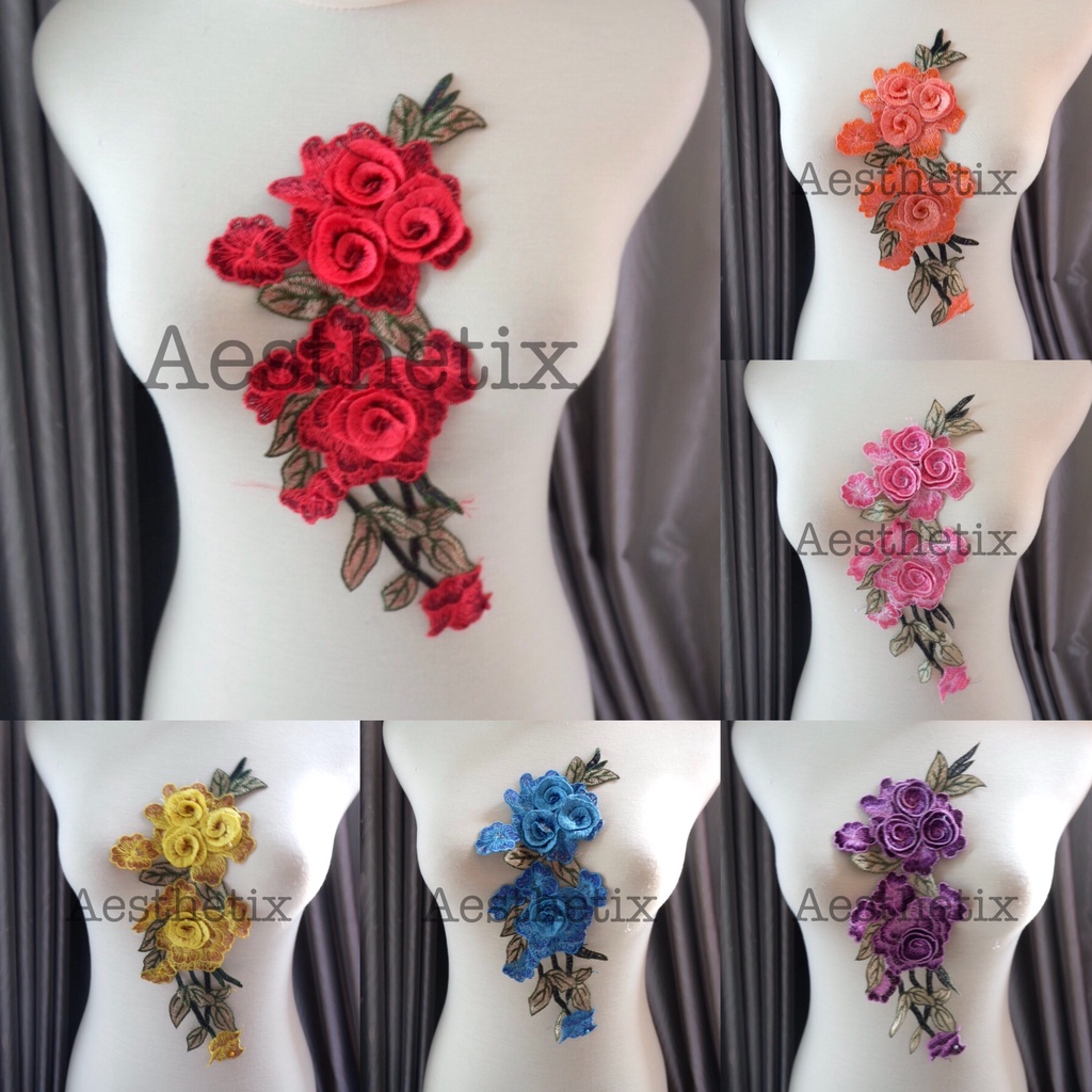 patch bordir bunga embroidery rose renda baju aplikasi bunga bordir 3d EHG002