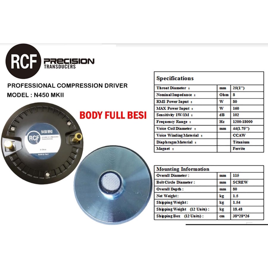 Driver speaker Twiter Tweeter RCF N450 MKII MK II Drat Full Body Besi TERBAIK