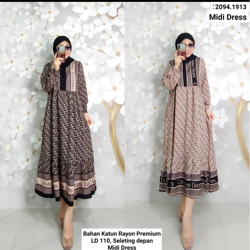 MINI DRESS MIDI DRESS RAYON PREMIUM MOTIF MEWAH DIOR DAN LV BUSUI FRIENDLY