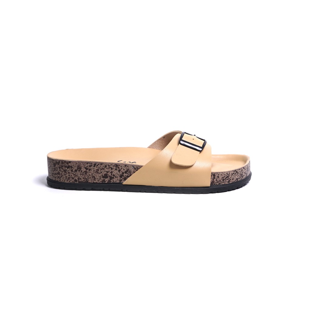 Sara Sara BILLY Sandal wanita casual sandal slop kulit sol puyuh kekinian model birken single strap-Yellow