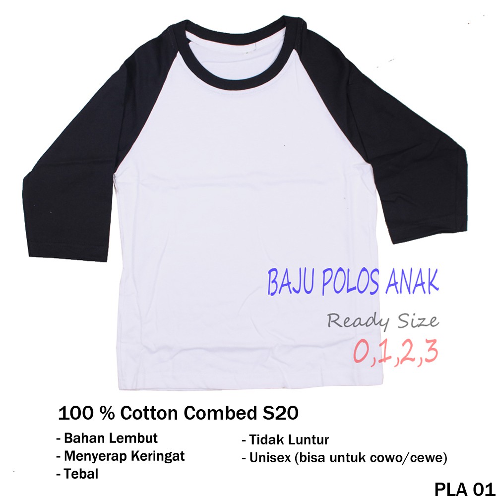 Kaos Raglan Tshirt Anak Lengan 3/4 Unisex - PLA 01