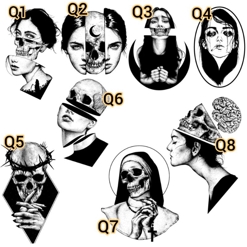 Tato Temporer Tengkorak Wanita ilustrasi Tatto Aesthetic - Q