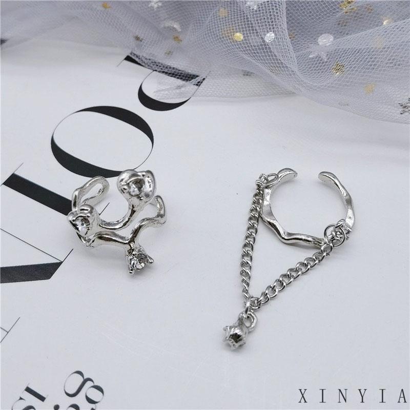 2pcs Cincin Model Gelombang Tidak Teratur Adjustable Untuk Wanita