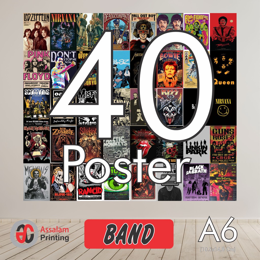 (40PCS) POSTER AESTHETIC ANIME COMIK CARTOON FOOTBALL RETRO BAND BRAND MOVIE ISI 80PCS WALL DECOR-Band 40