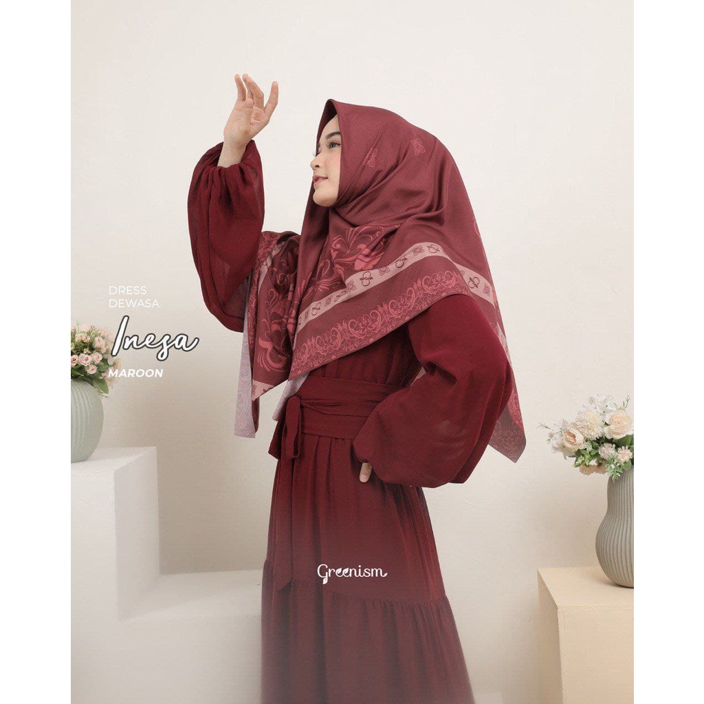 Greenism Sarimbit Raya INESA &amp; IHSAN (Maroon) Quality Premium Syari'i - Set Family