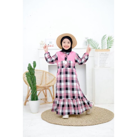 ZAJA - Baju Gamis Anak Anak Umuru 4-12 Tahun Model Cantik Kantong Temel Depan &amp; Rempel  Kiri Kanan Bawah / Dress Anak Perempuan Salur Mewah Dengan Sentuhan Desain Yang Menawan / Pakian Muslim Anak Perempuan / Baju Ngaji Si Buah Hati