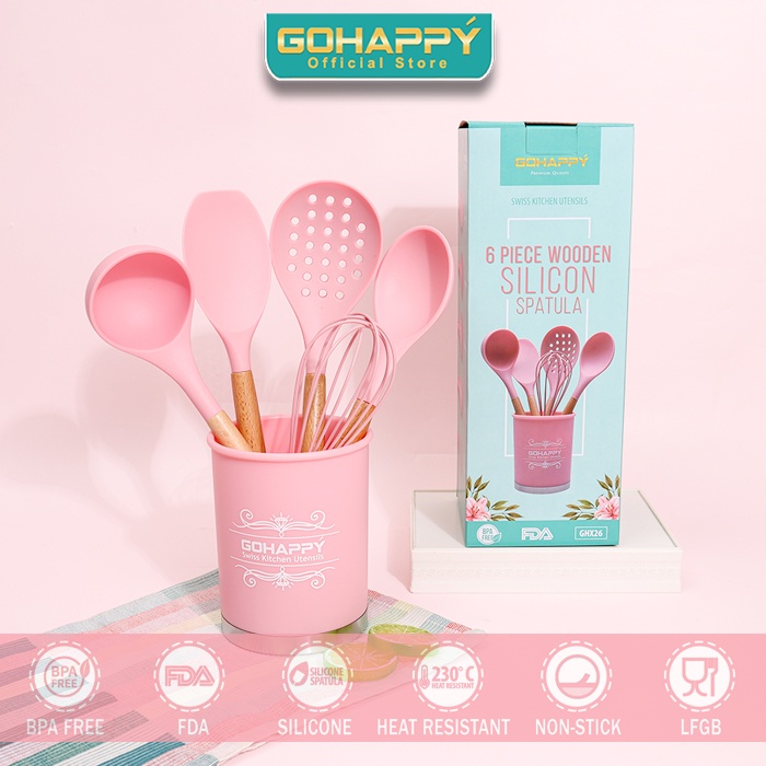 Spatula Gohappy Silicone 6pcs Tahan Panas Kualitas Premium - Sutil Sendok Masak